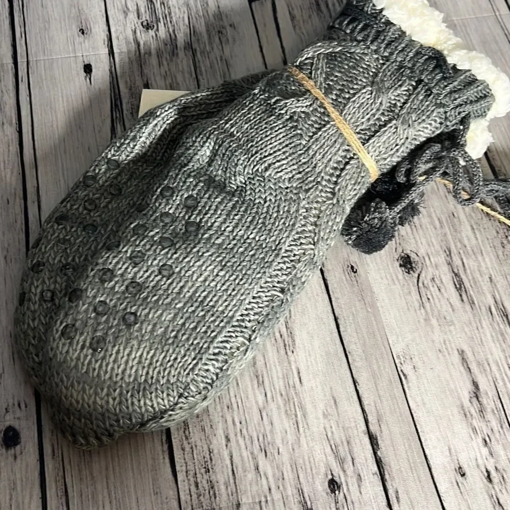 Green Label Girl's Cozy Faux Sherpa Lined Youth Slipper Socks Black Size 5-11 NW